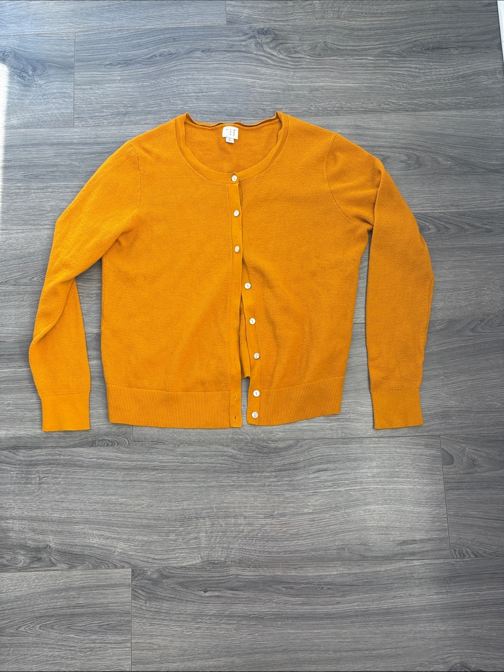 A New Day Women’s Mustard Pearl Button Cotton Cardigan Sweater Size L
